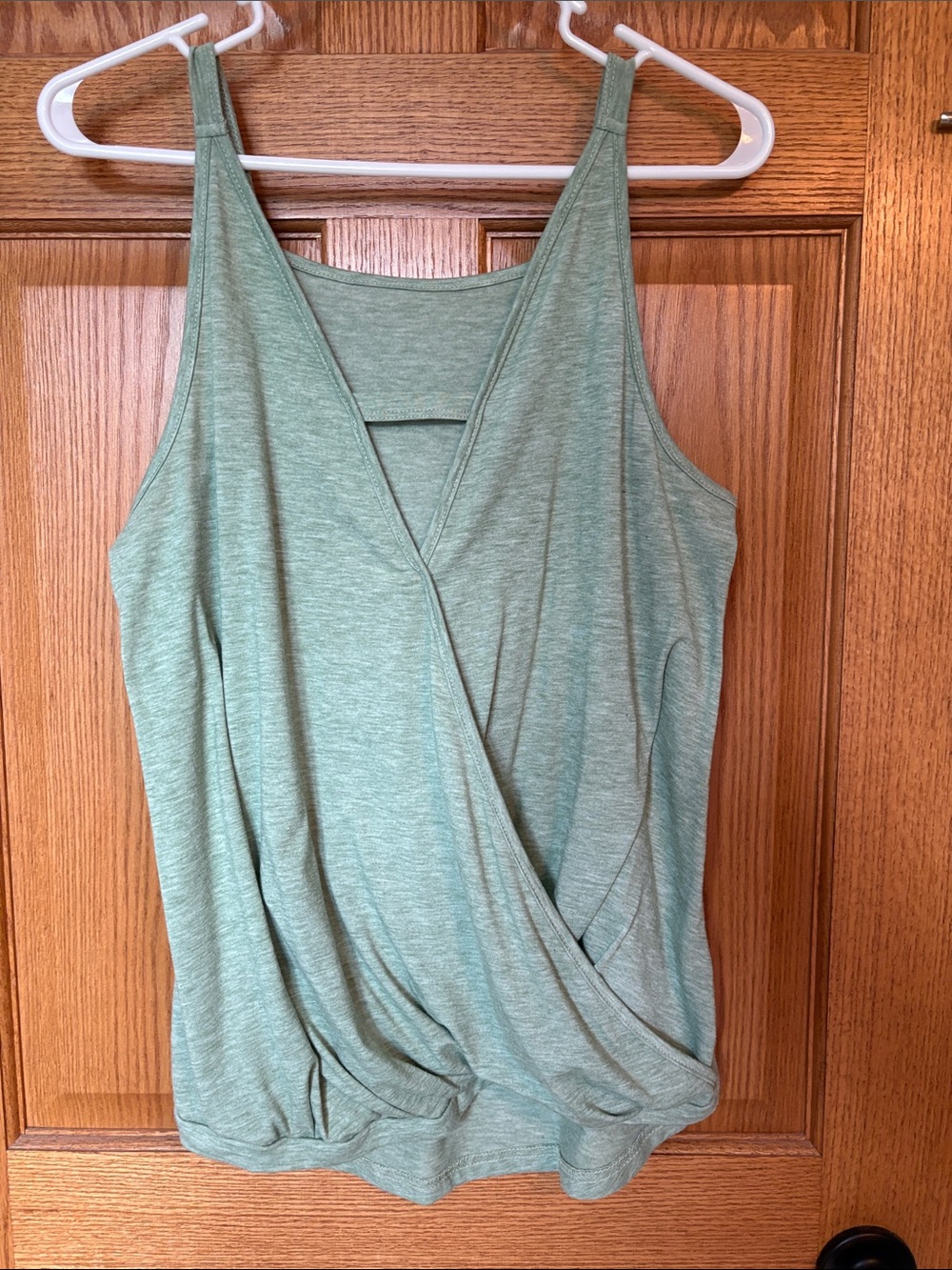 Sleeveless Draped Surplice Tank Top - Sage Green